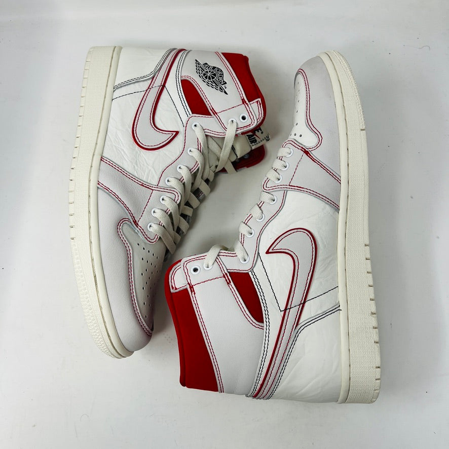 A Jordan 1 Retro High Phantom Gym Red sneaker, USA size 11, with clean white uppers and red accents like the swoosh, sits atop its black and red box. Priced at $1,160, it shows only light wear.