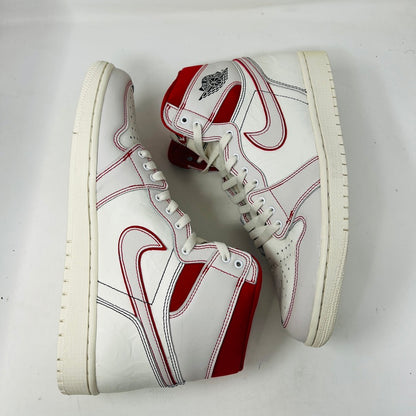 A Jordan 1 Retro High Phantom Gym Red sneaker, USA size 11, with clean white uppers and red accents like the swoosh, sits atop its black and red box. Priced at $1,160, it shows only light wear.