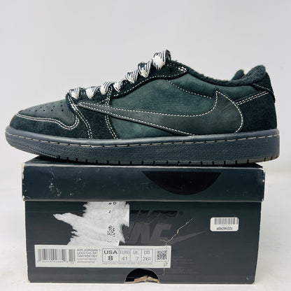 Jordan 1 Retro Low OG Travis Scott Black Phantom sneakers on box.