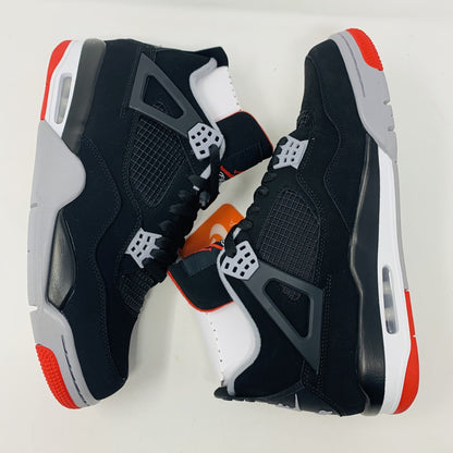 Jordan 4 Bred 2019 sneakers, brand new with hang tag, black and red design.