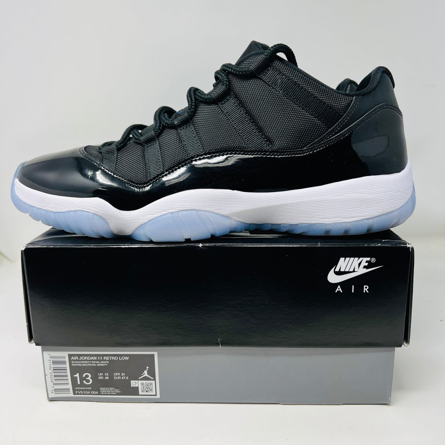 Jordan 11 Retro Low Space Jam sneakers on box, 2024 release, condition 9.5/10.