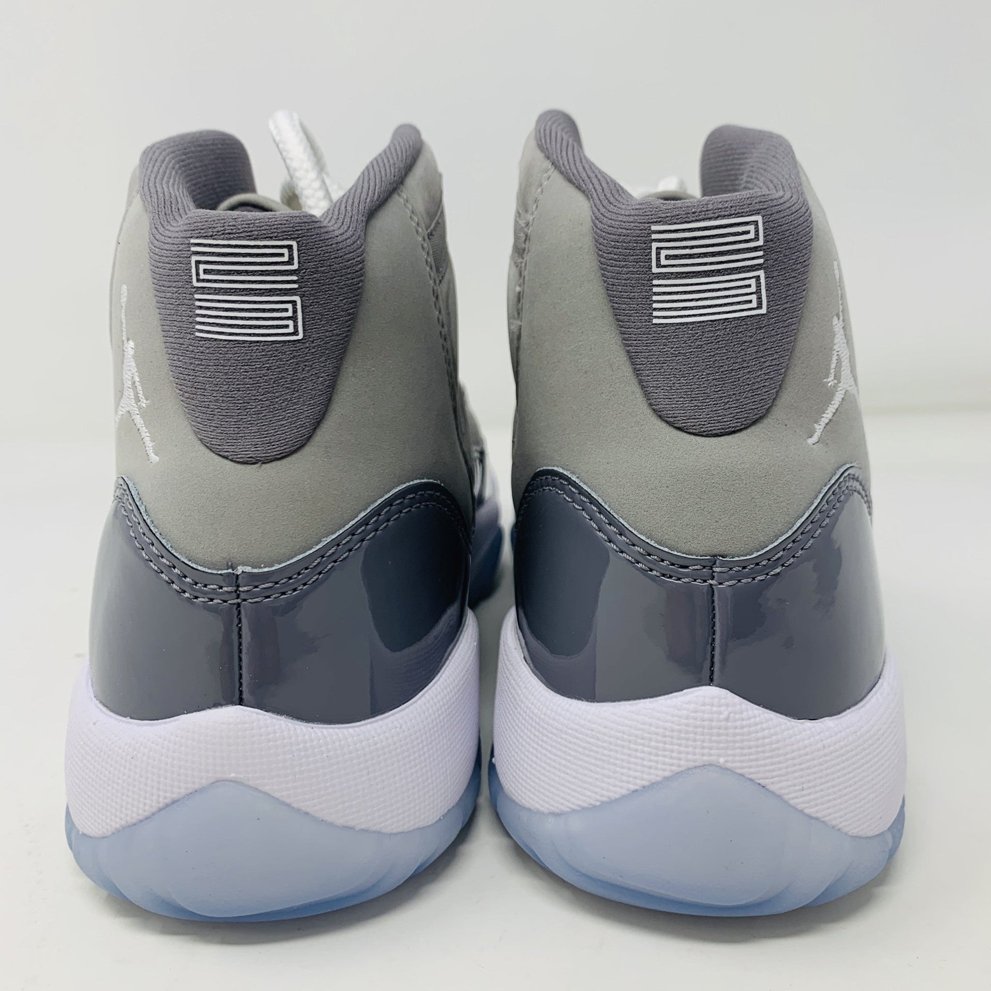 Jordan 11 Cool Grey GS sneakers, brand new, rear view, 2021 release.