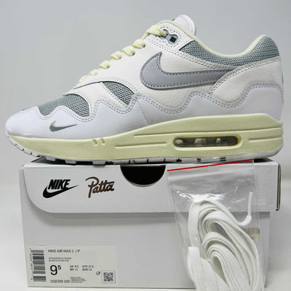 Nike Air Max 1 Patta Waves White sneakers with box and white laces, 2022 edition.