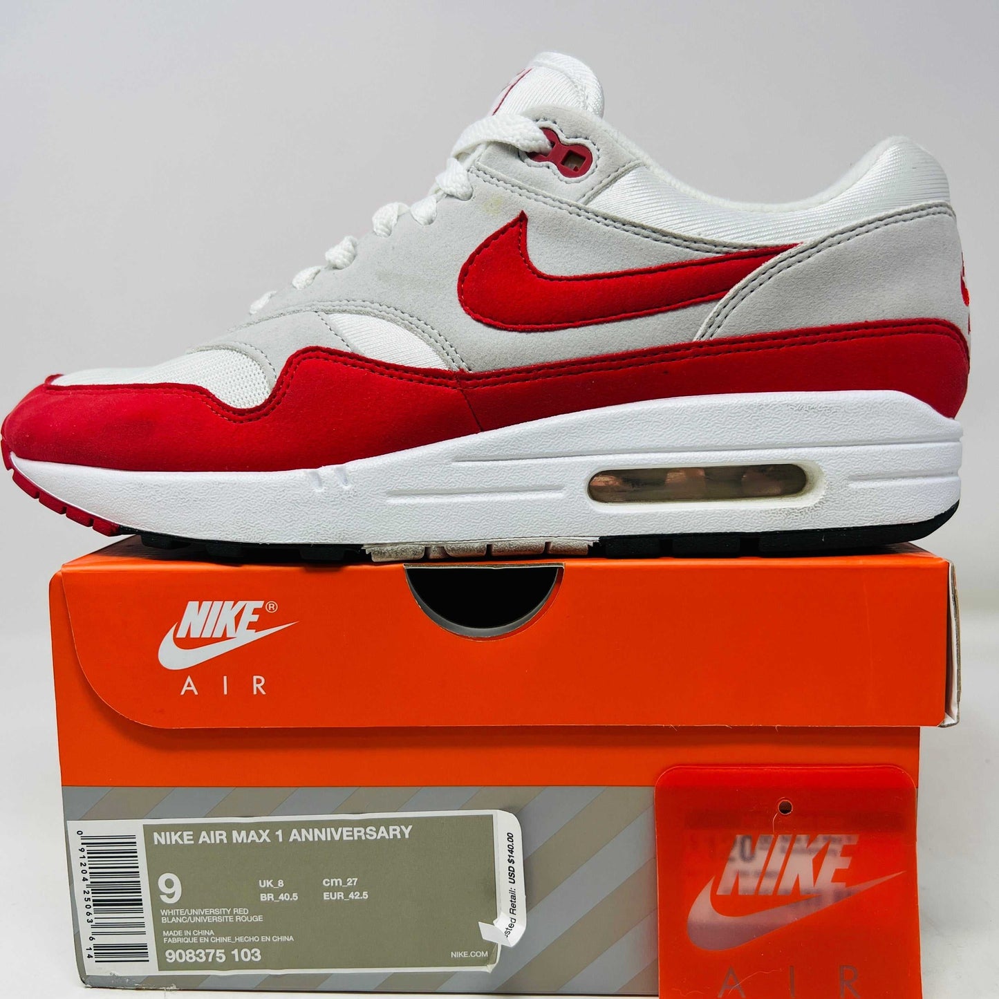 Nike Air Max 1 Anniversary Red sneaker with box, 2017 edition, condition 8.5/10.