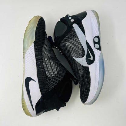 Nike Adapt BB Black Pure Platinum sneakers, showing slight wear, with charging pad and accessories, 2019 model.