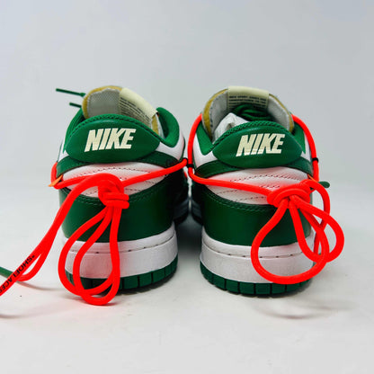 Nike Dunk Low Off-White Pine Green sneakers, 2019 release, featuring clean uppers and original accessories.