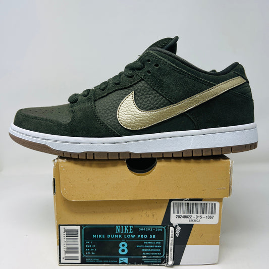 Nike SB Dunk Low Sequoia White Gum sneakers size 8 with original box, year 2012.