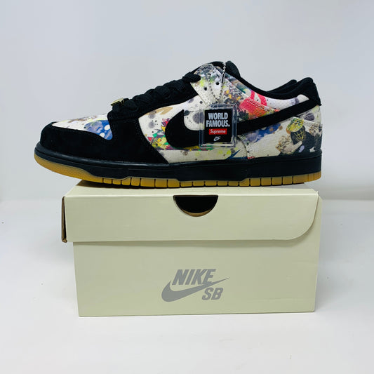 Nike SB Dunk Low Supreme Rammellzee, brand new 2023 sneakers with white laces and hang tag.