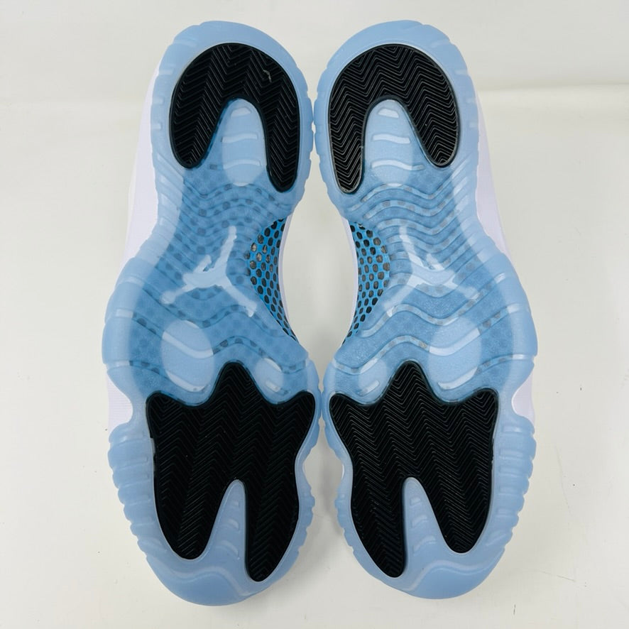 Soles of Jordan 11 Retro Legend Blue (2024) sneakers.