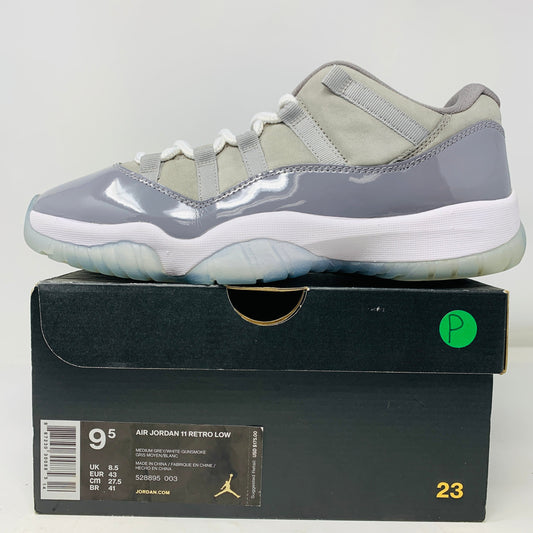 Jordan 11 Retro Low Cool Grey sneakers, size 9.5, 2018 release.