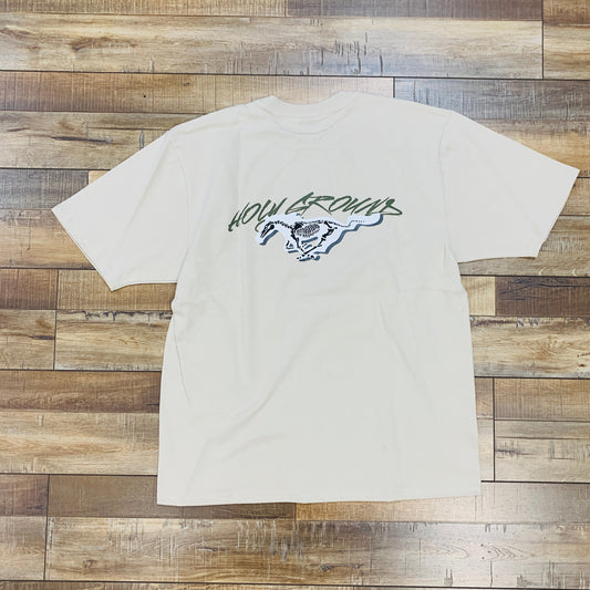 Holy Ground Mustang Tee Sand in beige, sizes S-XL.