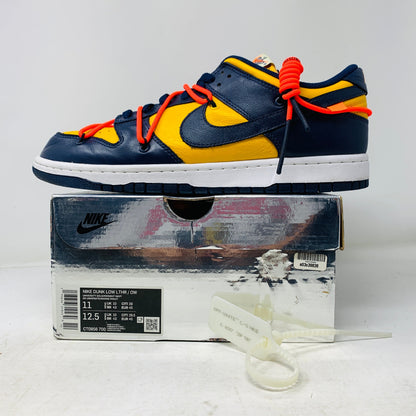 Nike Dunk Low Off-White University Gold sneakers with box and hangtag.