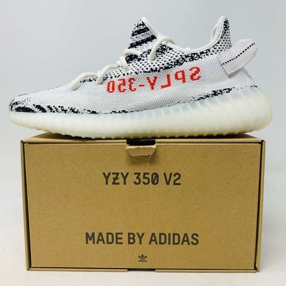 Yeezy 350 V2 Zebra sneakers on box, brand new, 2017 release.