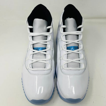 Jordan 11 Retro Legend Blue (2024) sneakers in white and blue.