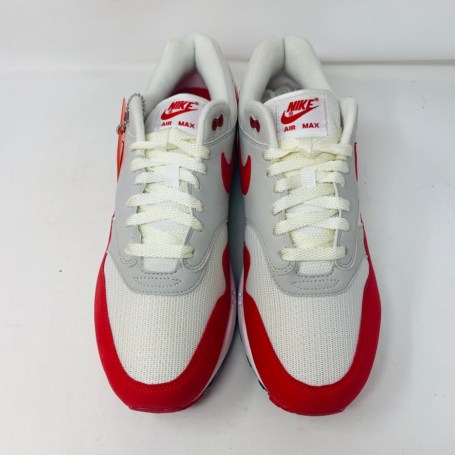 Nike Air Max 1 Anniversary Red 2017/2018 sneakers, brand new, white and red color scheme.