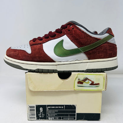 Nike SB Dunk Low Shanghai (2004) sneaker in size 8M with general wear, slight separation, and good box condition.