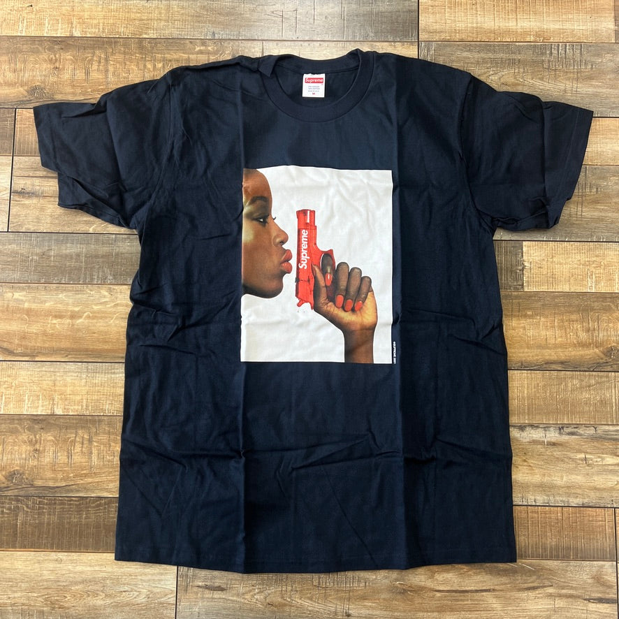 Supreme Water Pistol Tee Navy, brand new condition, featuring vibrant graphic.