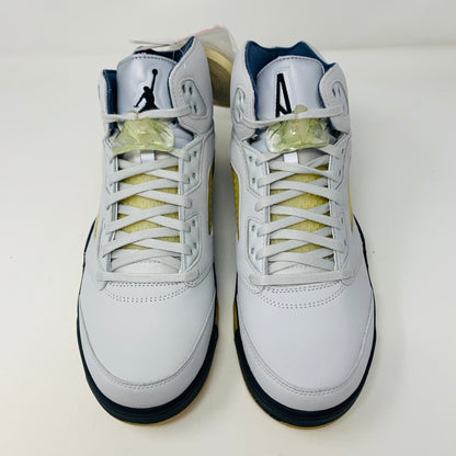 Jordan 5 Retro A Ma Maniére Dawn Women's sneakers in white, black, and gold with iconic Jordan logo.