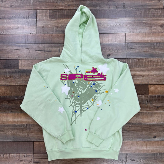 Sp5der SP5 Mint Hoodie Mint, brand new, featuring unique design on back.