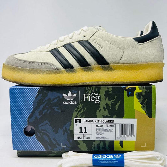 adidas Clarks 8th Street Samba by Ronnie Fieg in white and black, size 11M, 2023 model, good box condition, includes white laces.