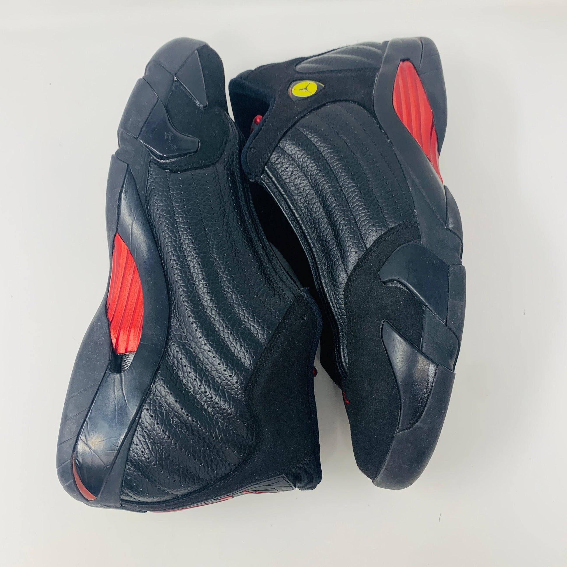 Jordan 14 Retro Last Shot shoes, size 12, 2011 edition in good condition, with clean uppers and outsoles.