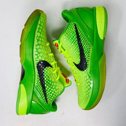 Nike Kobe 6 Grinch 2010 sneakers with green and black design, condition 8.5/10, slight yellowing due to age.