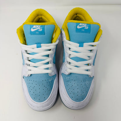 Nike SB Dunk Low FTC Lagoon Pulse sneakers, size 10, clean condition, 2021 model with extra laces.