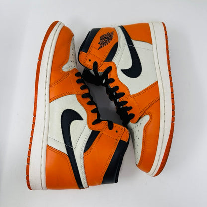 Jordan 1 Retro Reverse Shattered Backboard sneakers, size 8M, condition 8.5/10, orange, black, and white color scheme, year 2016.