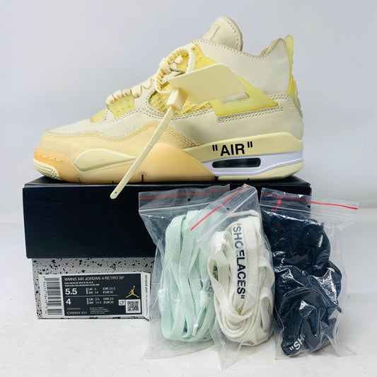 Jordan 4 Retro Off-White Sail Women's sneakers with accessories and original box, 2020 edition.