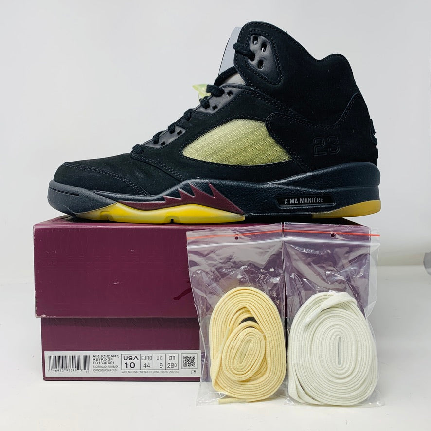 Jordan 5 Retro A Ma Maniére Dusk sneakers, size 10M, lightly worn with clean uppers, extra laces included.