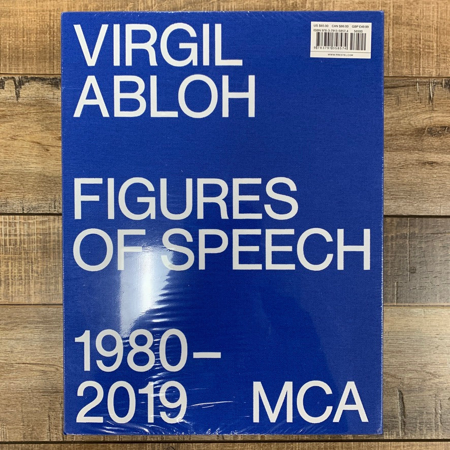 Virgil Abloh x MCA Figures of Speech Book featuring blue cover, 1980-2019.