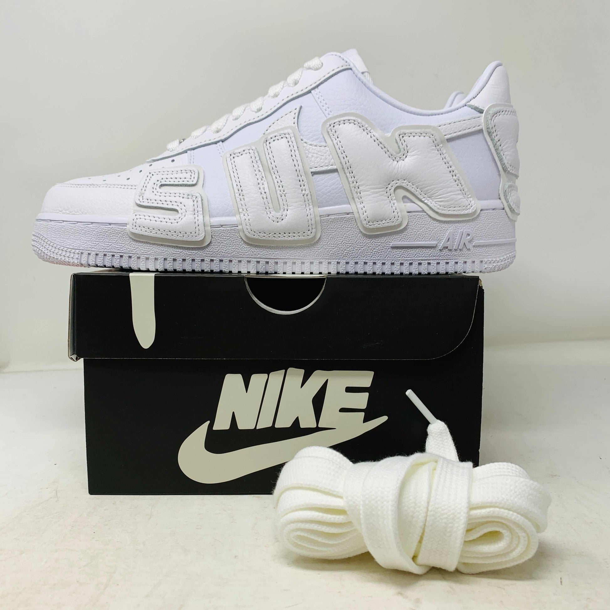 Nike Air Force 1 Low Cactus Plant Flea Market White 2024 sneakers with white laces and box.