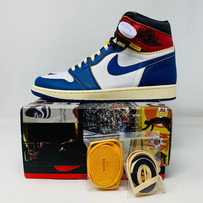 Jordan 1 Union Blue Storm sneaker, brand new, with original box and accessories, 2018 model.