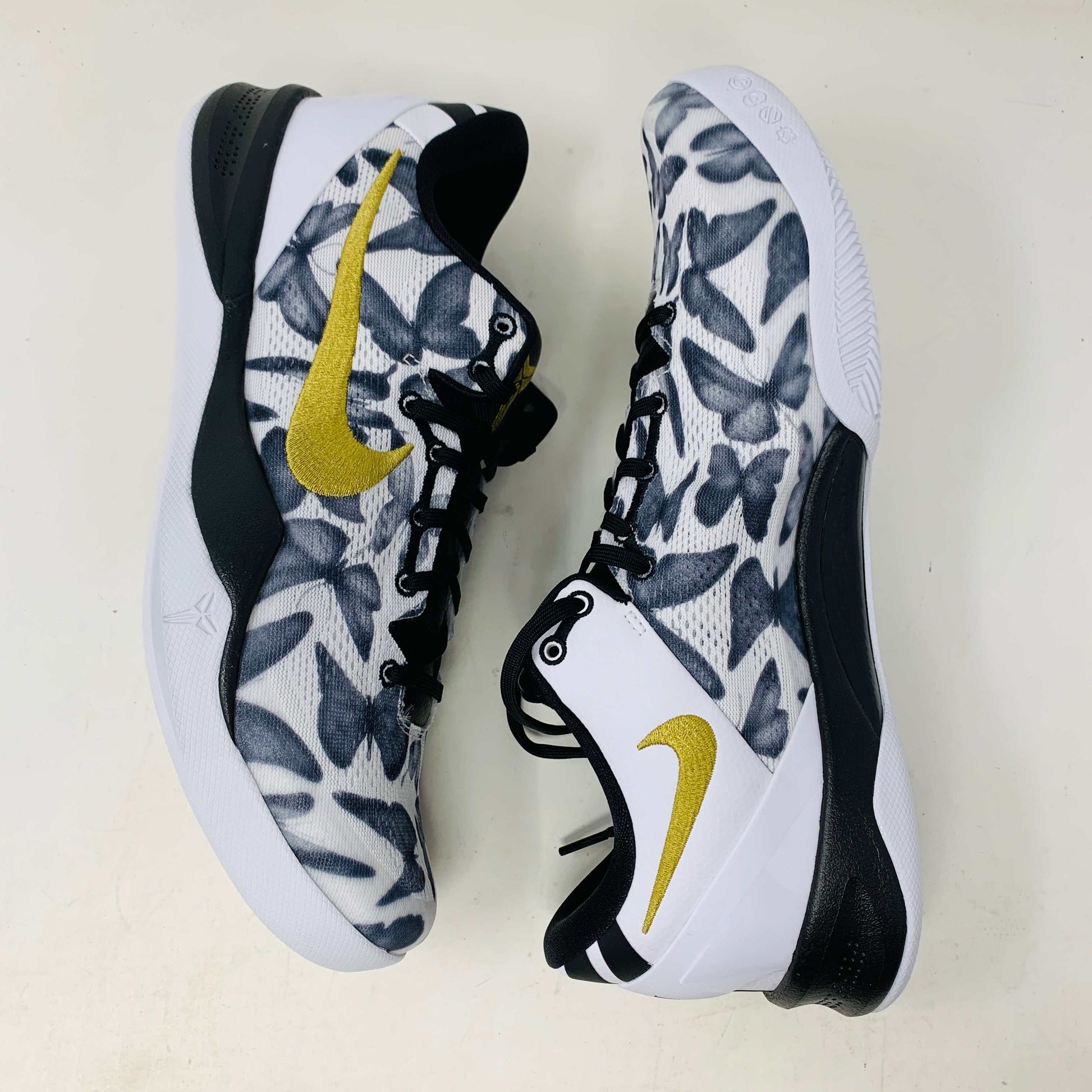 Nike Kobe 8 Protro Mambacita 2024 sneakers, brand new condition, black and white design with gold accents.