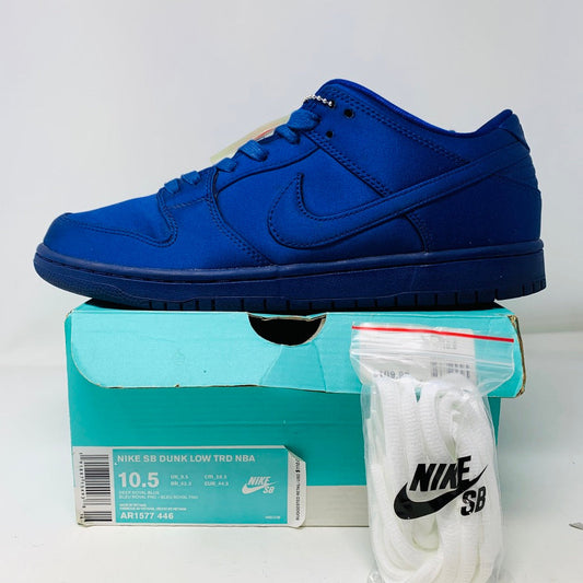 Nike SB Dunk Low NBA Deep Royal Blue sneaker, 2018, light wear, original box.