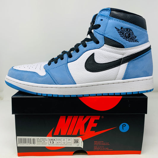 Jordan 1 Retro High OG University Blue sneaker size 13M with Nike box.