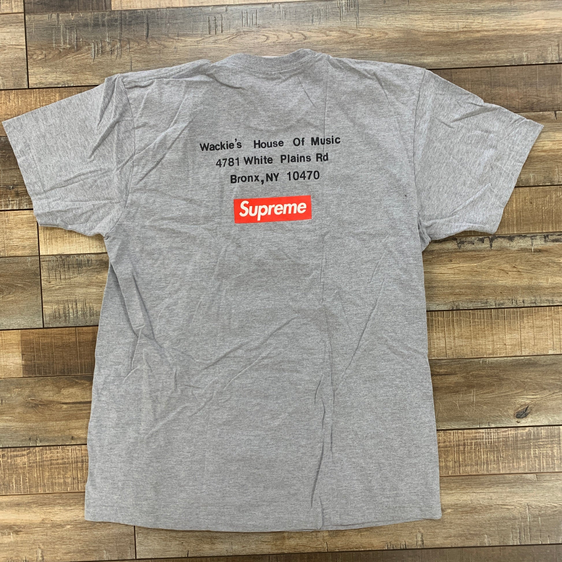 Supreme Wackies Box Logo Tee Grey with bold logo design on high-quality fabric.