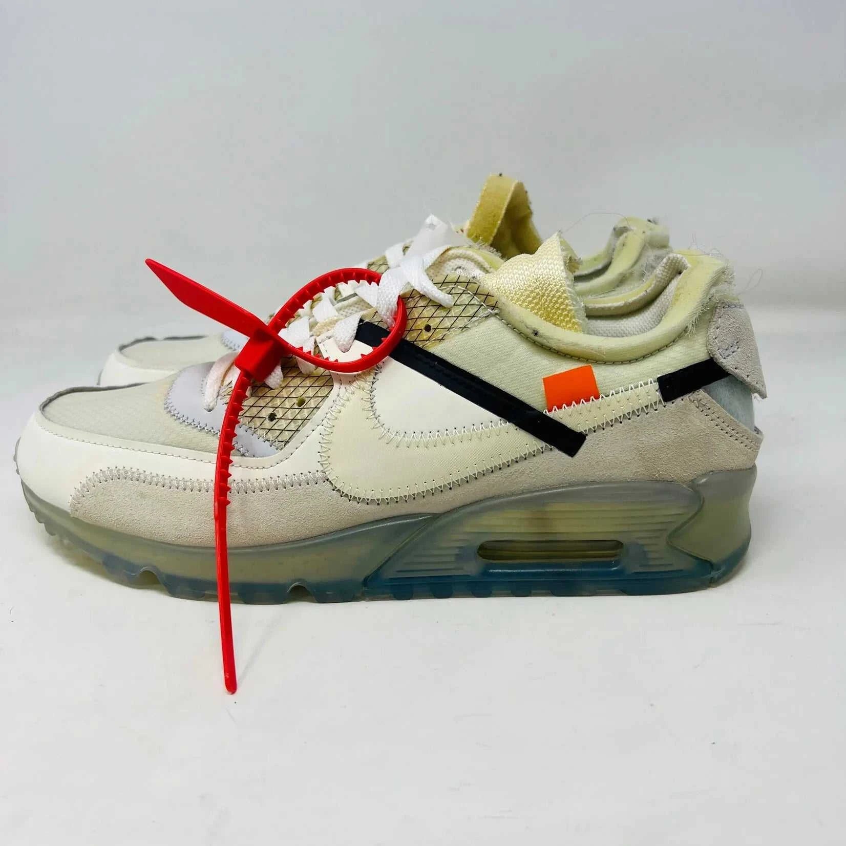 Nike Air Max 90 Off-White sneakers, brand new, 2017, no box, with zip ties.