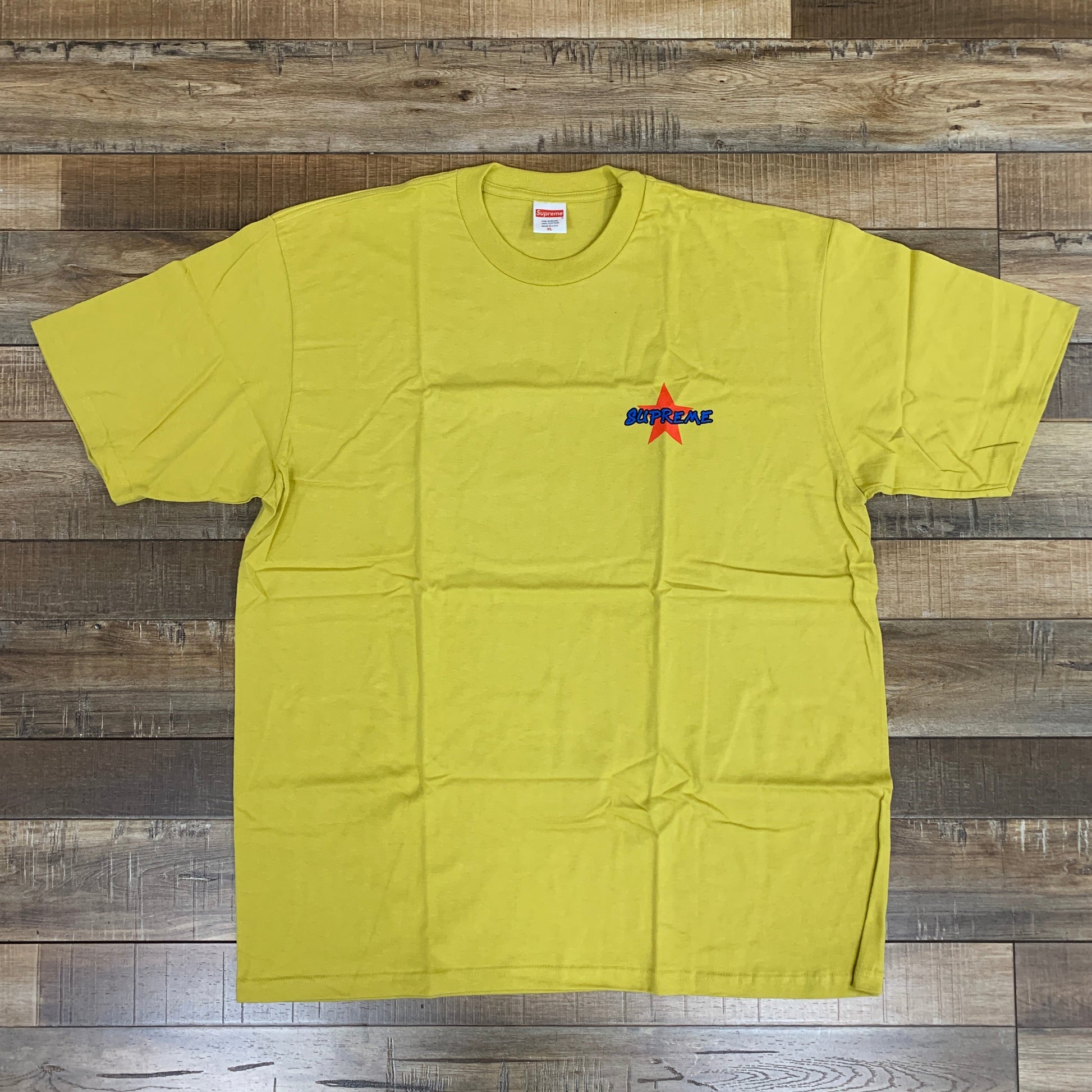 Supreme Money Power Respect Tee in acid yellow, brand new condition.