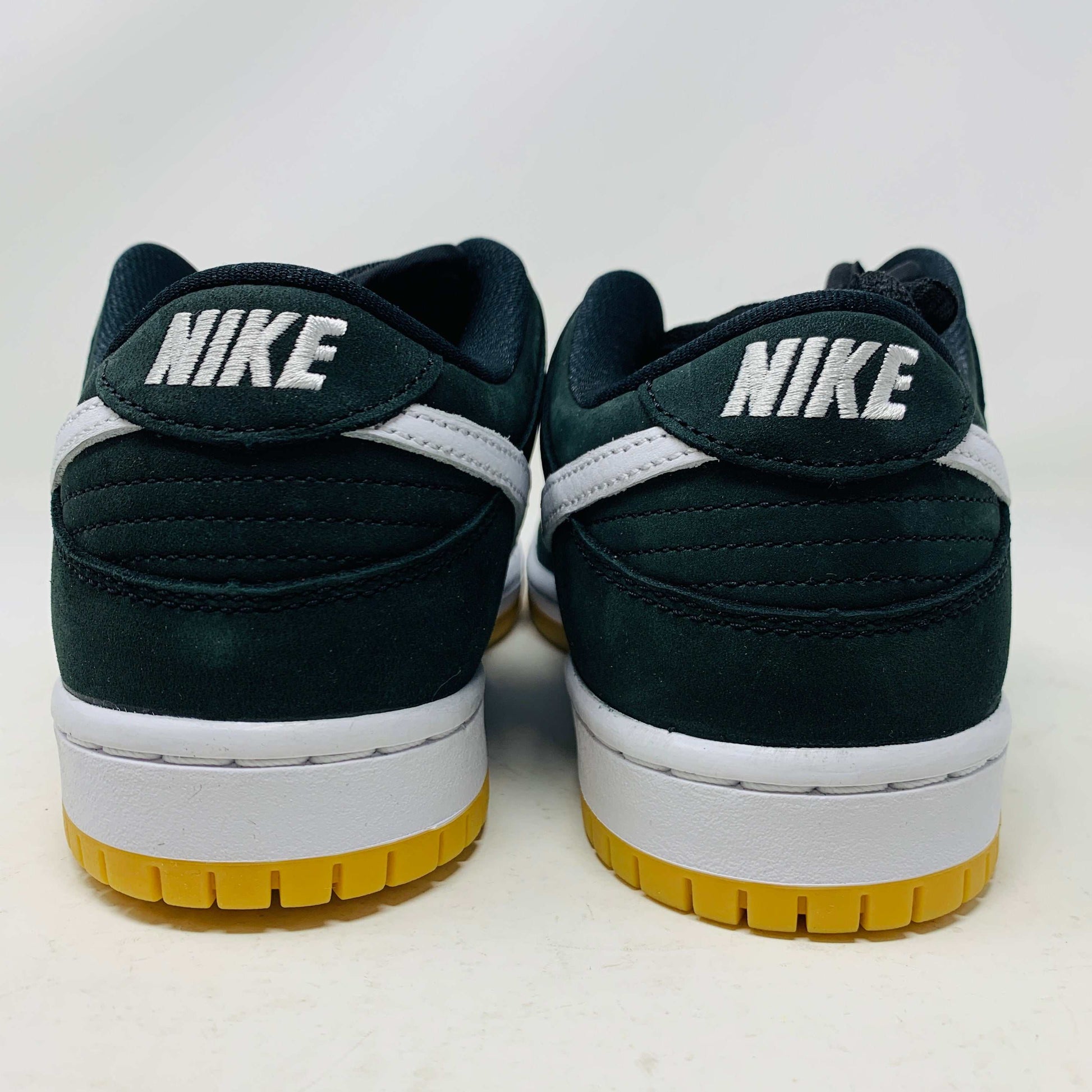 Nike SB Dunk Low Pro Black Gum sneakers, brand new, 2023 release, back view.