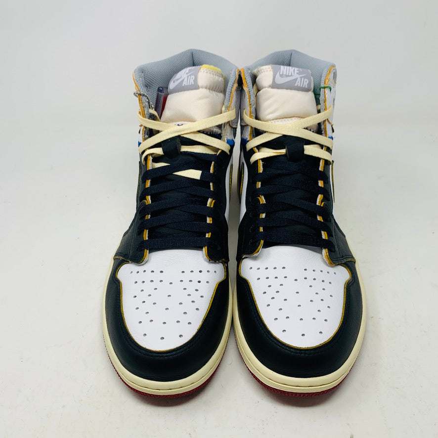 Jordan 1 Union Black Toe sneakers, brand new, 2018 release, with extra yellow and black laces and hang tag.