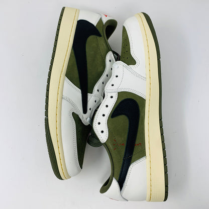 Jordan 1 Retro Low OG SP Travis Scott Medium Olive sneakers, brand new with extra laces, 2024 release.