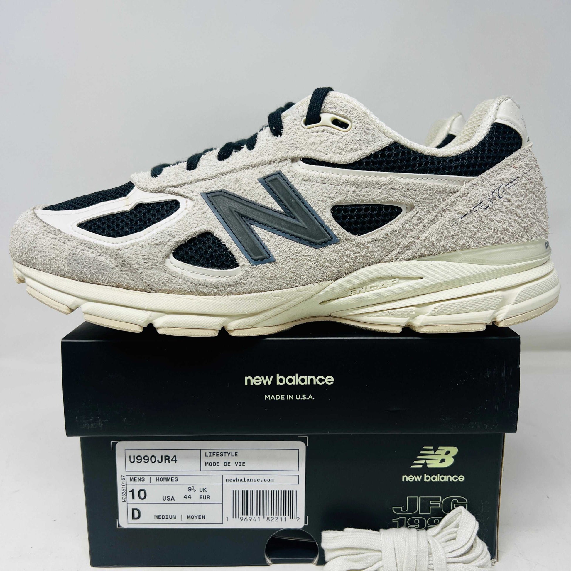 New Balance 990v4 MiUSA Joe Freshgoods 1998 Intro sneakers, size 10, with some wear, good box, extra laces included, released in 2023.