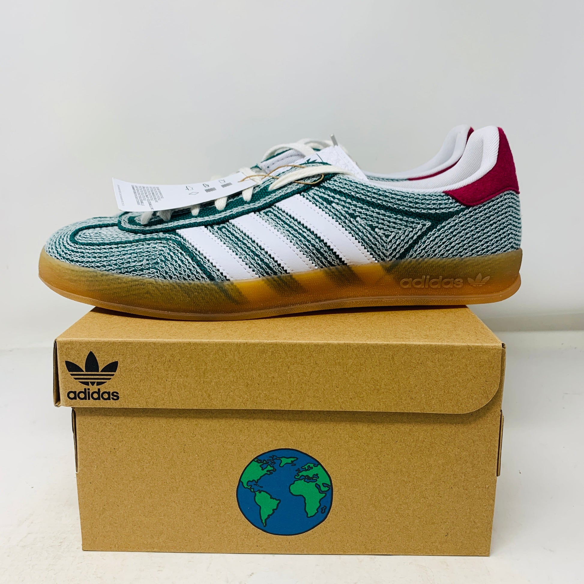 adidas Gazelle Indoor Sean Wotherspoon Hemp Green sneakers on box with dust bag, 2023 release, brand new condition.