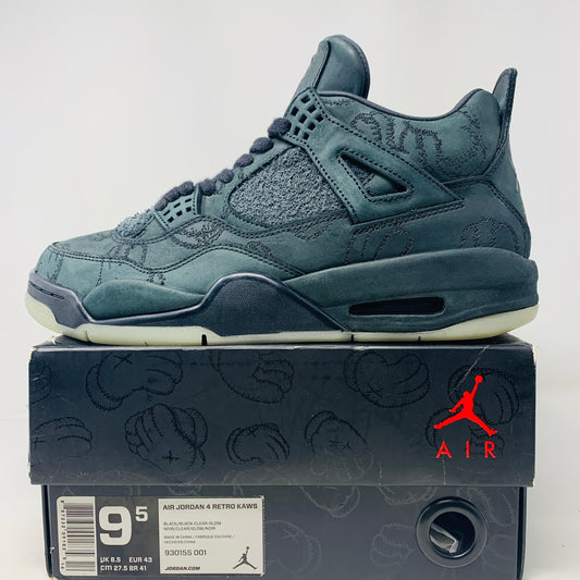 Jordan 4 Retro Kaws Black sneakers, size 9.5M, with original box and dustbag, 2017.