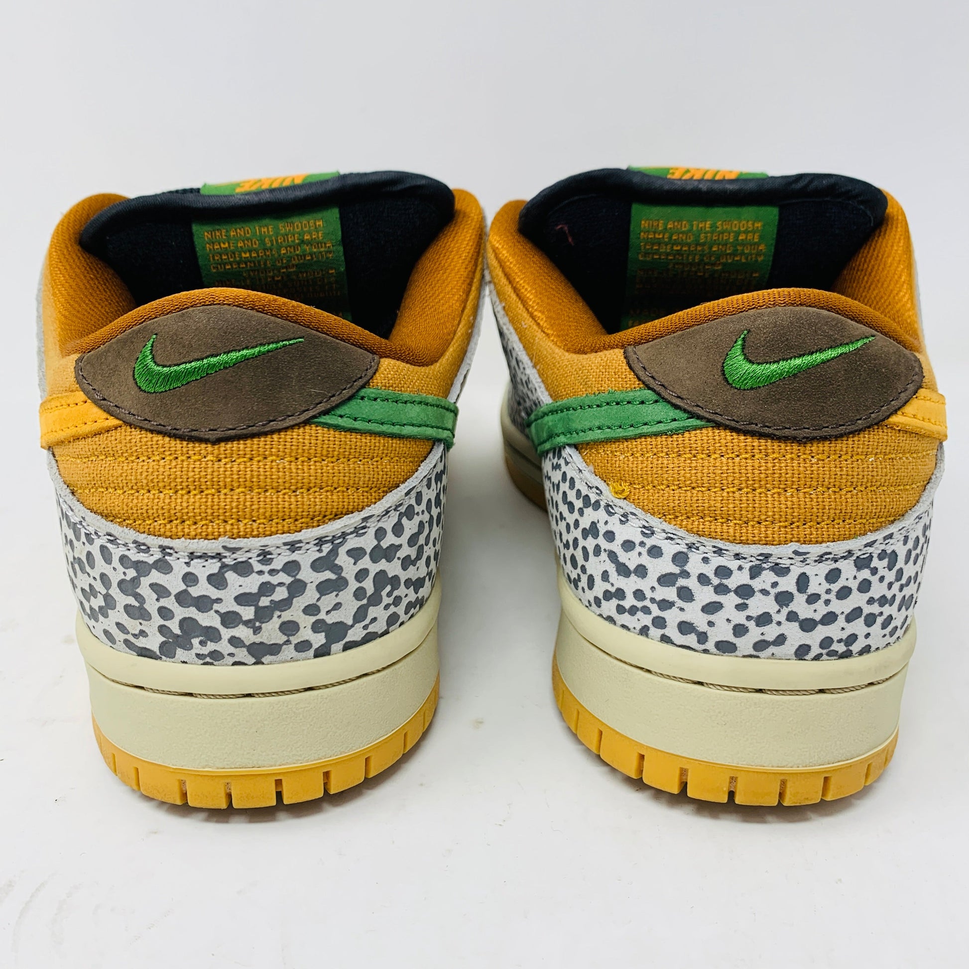 Nike SB Dunk Low Safari sneakers, size 7.5, clean condition with original box and accessories, 2020.