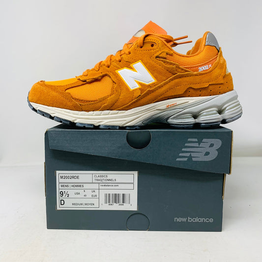 New Balance 2002R Protection Pack Vintage Orange shoe on box, lightly used, 2022 model.