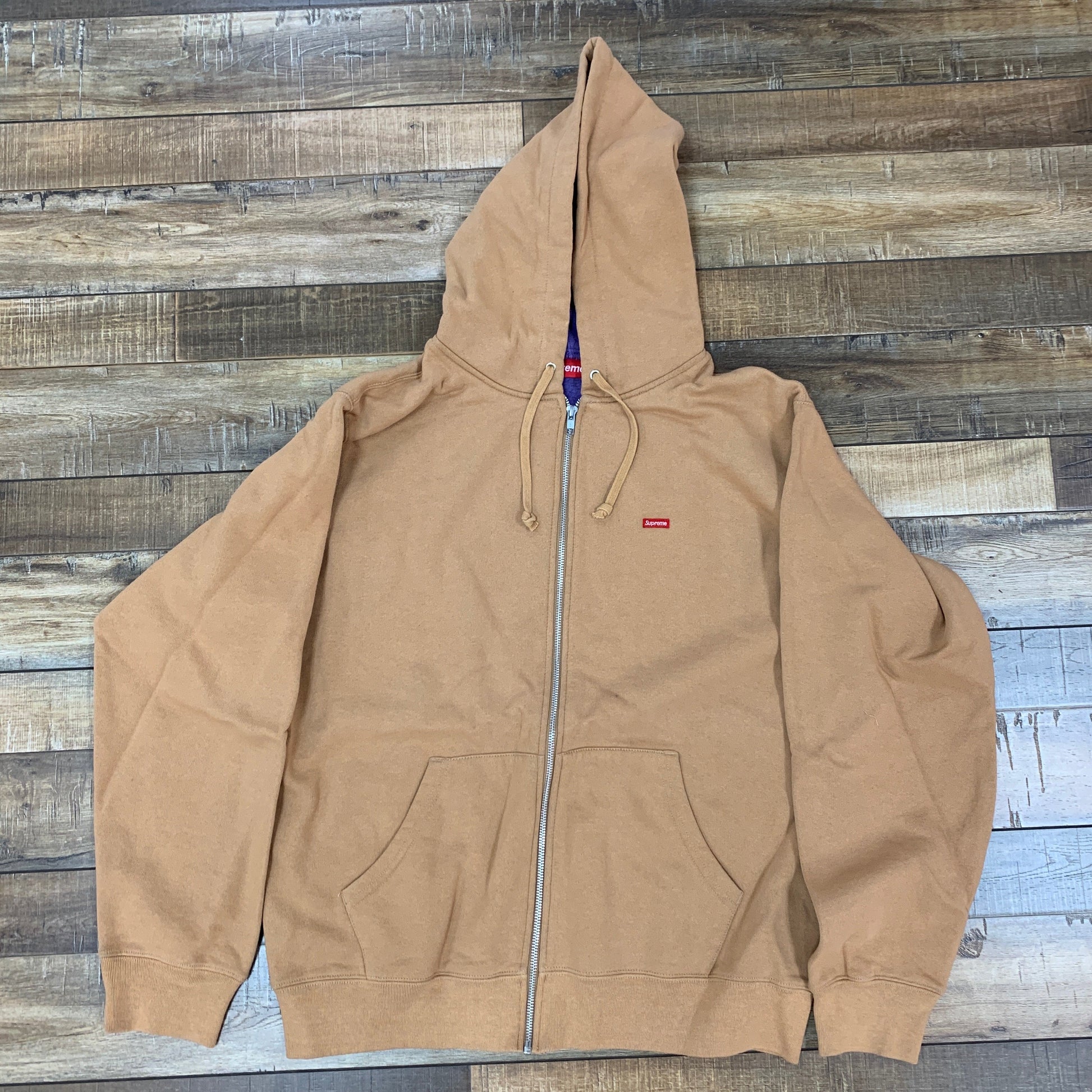 Supreme Contrast Zip Up Hooded Sweatshirt in Light Brown, size large, brand new.