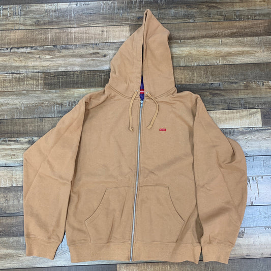 Supreme Contrast Zip Up Hooded Sweatshirt in Light Brown, size large, brand new.