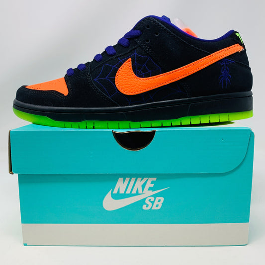 Nike SB Dunk Low Night of Mischief Halloween shoes on box, brand new.